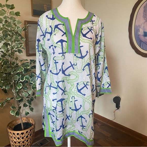 Advance Apparels • Blue & Green Anchor Nautical Swimsuit Coverup • Sz M • NWT - Picture 1 of 7
